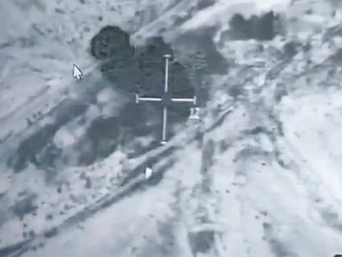 Screenshot from a video shared by WAM on Twitter showing a strike on the missile launcher in Yemen.