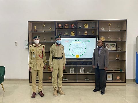 Abdulsabour Choudhry Mohammad being honoured by Dubai Police.