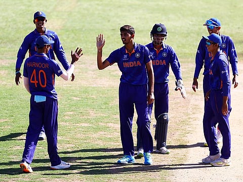 Members of Under-19 Indian team after wrapping up their World Cup semi-final against Australia on Wednesday.