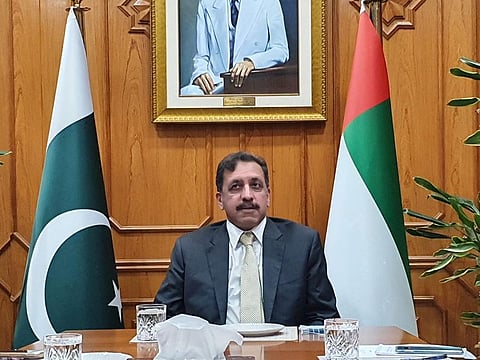 Pakistan Ambassador Afzaal Mahmood during media briefing at the Pakistan Embassy in Abu Dhabi on Thursday