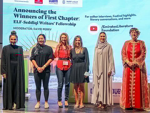 Winners of the 'First Chapter - The ELF Seddiqi Writers’ Fellowship' at the event on Saturday in Dubai