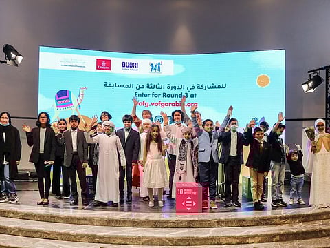 Child authors of ‘Young Voices of Arabia 2021’ collection of stories at the launch on Saturday in Dubai