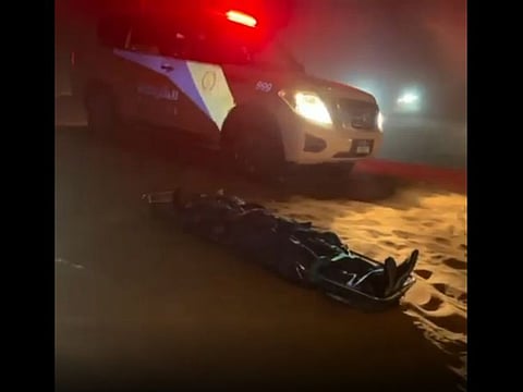 The biker suffered serious injuries in a desert area and had to be flown to hospital