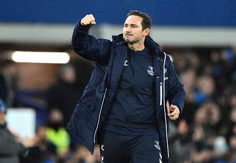 Good start... Everton's new manager Frank Lampard celebrates at the final whistle following a 4-1 win over Brentford in the FA Cup at Goodison Park.