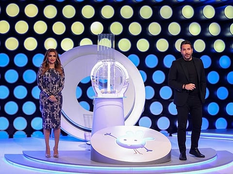 Hosts during the live weekly Mahzooz draw on Saturday night