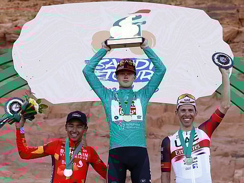 Costa (right) held consistent form to finish behind race winner Maxim Van Gils (middle).