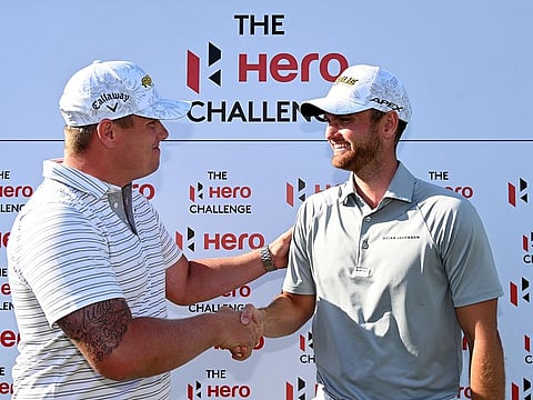 Team England's Calun Shinkwin (left) and Daniel Gavins after winning the RAK HERO Challenge on Tuesday.