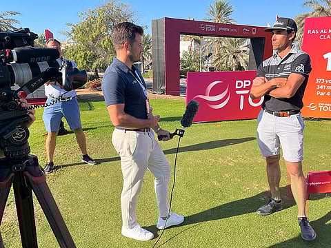 Rafa Cabrera-Bello (right) in the middle of his media responsibilities on the sidelines of  HERO RAK Challenge on Tuesday.