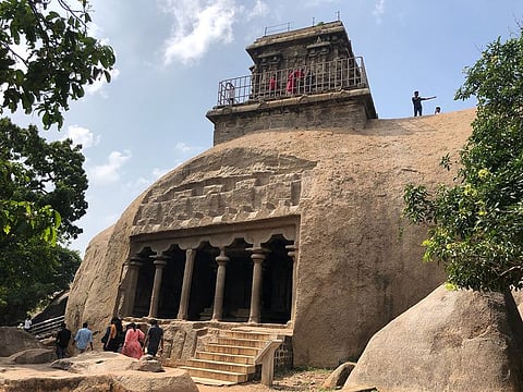 A mandapam carved out of a rock and a temple on top of it, which also doubled up as a lighthouse in the ancient times.