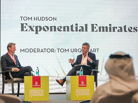 Tom Hudson (L) during the launch of the book at Emirates LitFest in Dubai on Wednesday