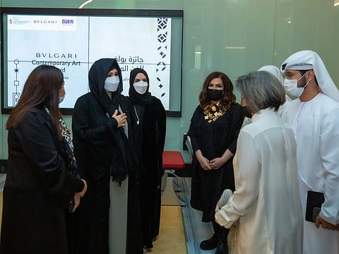 Sheikha Latifa bint Mohammed bin Rashid Al Maktoum interacts with dignitaries during the programme at the Italy Pavilion in Expo 2020 Dubai.
