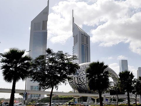 Trees lining Dubai's iconic Sheikh Zayed Road