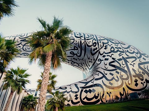 The Museum of the Future's facade is a canvas for three quotes by Sheikh Mohammed reflecting his vision for the city’s future. And the Arabic calligraphy has been designed by Emirati artist Mattar Bin Lahej.