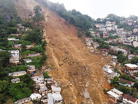 An overview of a site of a landslide at Morro da Oficina after pouring rains in Petropolis, Brazil.