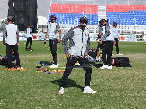 UAE team preparing for the Twenty20 World Cup qualifier in Oman.