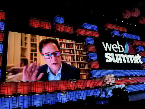 Nick Clegg participates remotely in the Web Summit, Europe's largest technology conference, in Lisbon, Portugal, November 2, 2021.