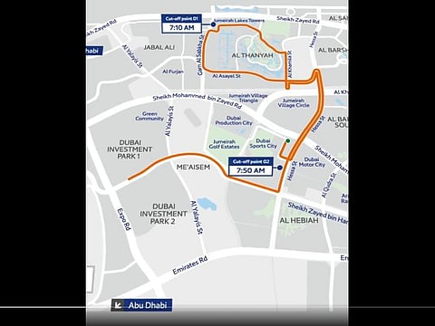 Screenshot of RTA video showing road closures in Dubai on Saturday