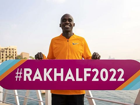 Jacob Kiplimo is all smiles after lowering the course record to win the RAK Half Marathon on Saturday.