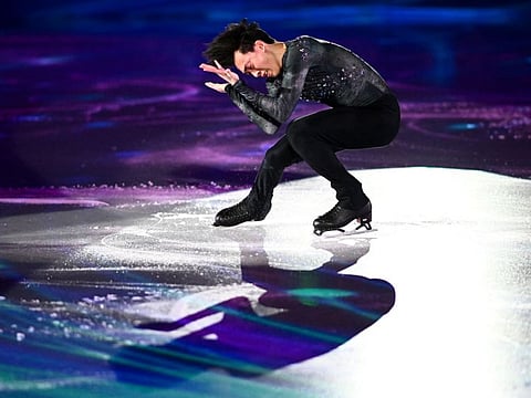 USA's Vincent Zhou performs in the figure skating exhibition gala during the Beijing 2022 Winter Olympic Games at the Capital Indoor Stadium in Beijing.
