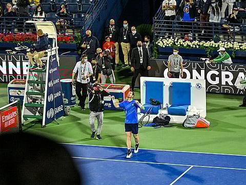 Andy Murray celebrates his win over Christopher O'Connell at the Dubai Duty Free Tennis Championships