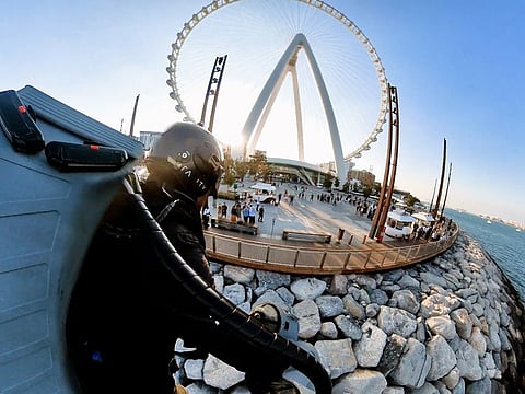 The promotional clip showing "real-life Iron Man” Richard Browning approaching residents near Ain Dubai