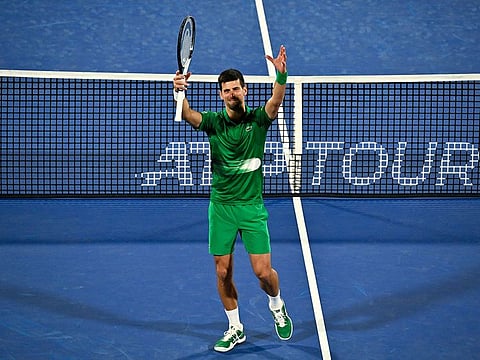 Novak Djokovic thanks the crowd after his win in Dubai