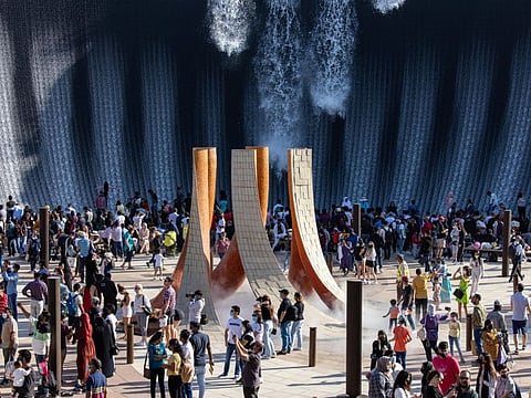 DUBAI, 20 February 2022. Visitors at Surreal, The Water Feature, Expo 2020 Dubai. (Photo by Christopher Pike/Expo 2020 Dubai)