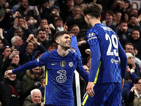 File image: Chelsea's Christian Pulisic celebrates scoring their second goal with Kai Havertz.