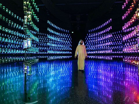 His Highness Sheikh Mohammed bin Rashid Al Maktoum at the Museum of the Future in Dubai today.