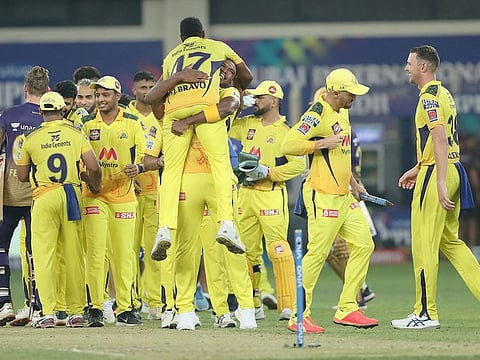 Chennai Super Kings players celebrating their win in the final of the Season 14 in Dubai on October 15 2021. The final of the next season will be held on May 29.