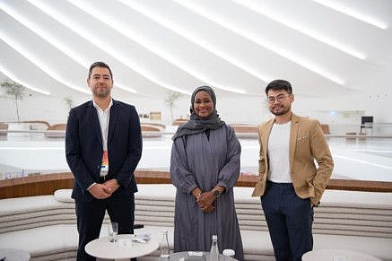 The panel discussion at the UAE Pavilion under the title of “Growing Food in the Desert: Agricultural Innovation” featured Dr. Tarifa Al Zaabi, Aphisith Joe Phongsavanh and Yazen Al Kodmani.