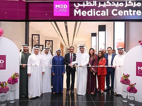Dr Thani bin Ahmed Al Zeyoudi and other officials with the top Aster management at the inauguration of the Medcare Medical Centre at City Centre Mirdif.