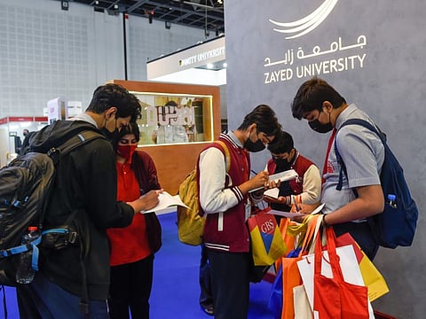 Students at Global Education and Training Exhibition (GETEX) at Dubai International Convention and Exhibition Centre.