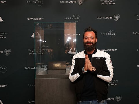 Jafri poses next to his artwork ready for take off later this year at Expo 2020 Dubai.