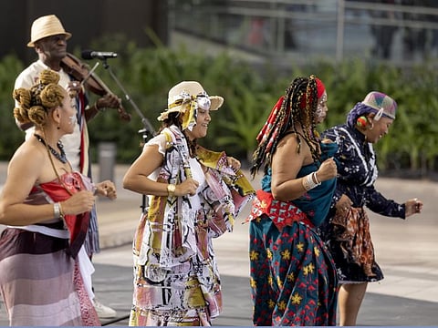 DUBAI, 24 February 2022. Cultural performance during the Madagascar National Day Ceremony at Al Wasl, Expo 2020 Dubai. (Photo by Anthony Fleyhan/Expo 2020 Dubai)
