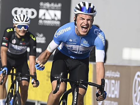 Mathias Vacek won from the breakaway on stage six of the UAE Tour.