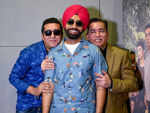 'Aaja Mexico Challiye' cast Nasir Chinyoti, Ammy Virk and Zafri Khan at the Gulf News office.
