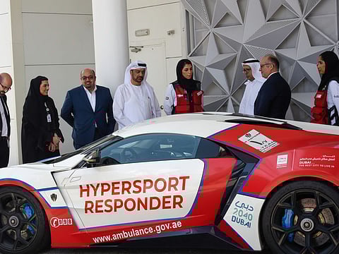 Khalifa Al Darrai, Sherif Beshara and other guests and officials at the Expo 2020 Dubai event on Saturday.