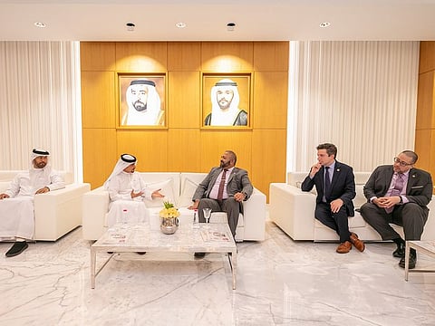SBA chairman Ahmed bin Rakkad Al Ameri (second from left) with a delegation of US senators including Gustavo Rivera, Kevin Thomas, and James Skoufis in Sharjah