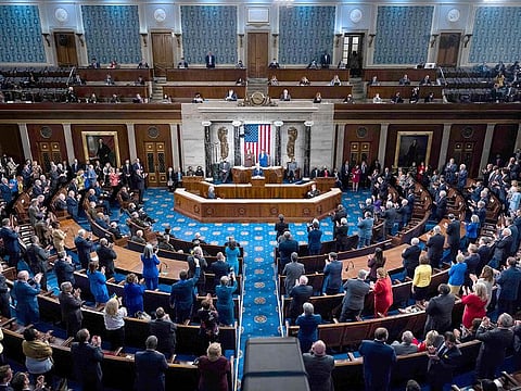 US President Joe Biden delivers his first State of the Union Address before lawmakers in the US Capitol in Washington, DC, on March 1, 2022.