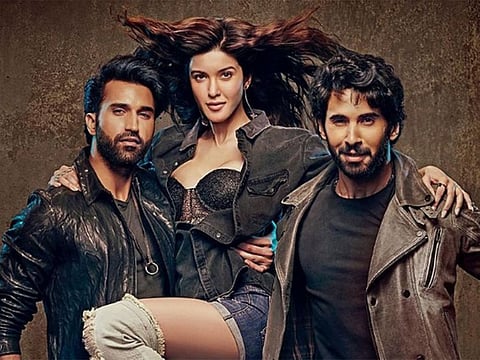 Gurfateh Pirzada, Shanaya Kapoor and Lakshya Lalwani in the poster for ‘Bedhadak’