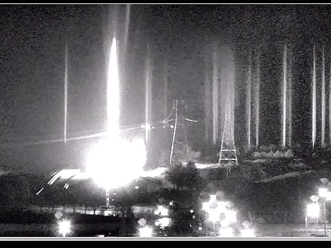 An image grab from footage obtained from a livestream from the Zaporizhzhia Nuclear Authority on March 4, 2022 shows multiple blasts at key a Ukrainian nuclear plant in Zaporizhzhia
