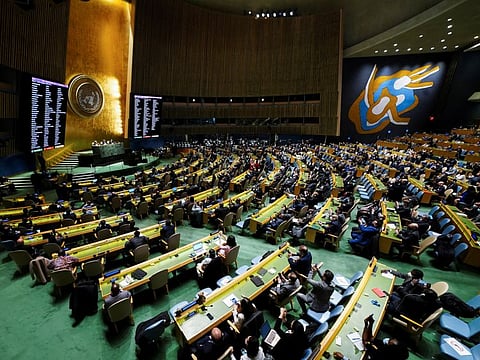 A general view shows the results of the voting during the 11th emergency special session of the 193-member U.N. General Assembly on Russia's invasion of Ukraine, at the United Nations Headquarters in Manhattan, New York City, U.S., March 2, 2022. REUTERS/Carlo Allegri
