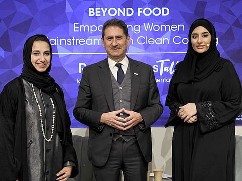 (L to R) Dr Nawal Al Hosany, Francesco La Camera, and Reem bin Karam at the launch of 'Beyond Food' at Expo 2020 Dubai