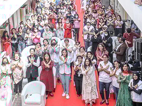 Alisha Moopen leads the Diva 2.0 initiative, in association with GEMS Education, for more than 400 underprivileged women from Infracare ladies’ accommodation at Al Quoz and Sonapur camps in Dubai today.