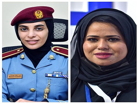 Nada Al Shamsi (L) and Captain Rawya Saif Sultan Al Mahrizi (R) are pioneering women at Sharjah Police