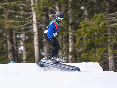 UAE teenage snowboarder Amenah Almuhairi in action in Croatia.