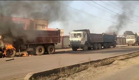 Vehicles that are set on fire outside NTPC plant.