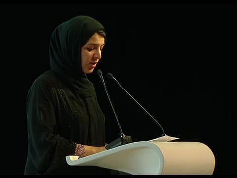 Reem Al Hashimi delivering the keynote address at International Women’s Day Forum at Expo 2020 Dubai on Tuesday