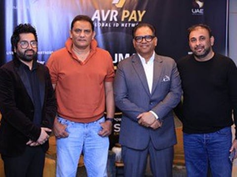 Former Indian captain Mohammad Azharuddin with Shaji Ul Mulk during the announcement of the AVR Pay Ajman T20 Cup on Wednesday.